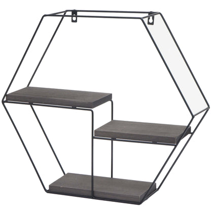 Wandplank MCW-K76, Hangende plank Zwevende plank, 3 planken Metalen massief hout Industrieel 43x49x11cm ~ donkergrijs