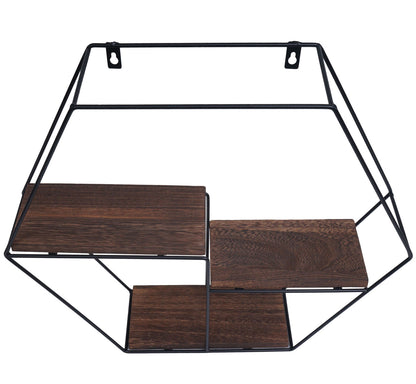 Wandplank MCW-K76, Hangende plank Zwevende plank, 3 planken Metalen massief hout Industrieel 43x49x11cm ~ donkerbruin