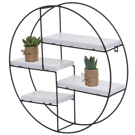 Wandplank MCW-K76, Hangende plank Zwevende plank, 4 planken Metalen massief hout Industrieel 45x45x11cm ~ wit