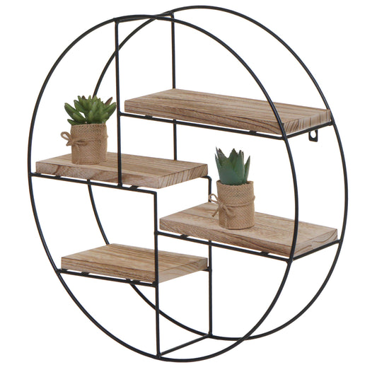 Wandplank MCW-K76, Hangende plank Zwevende plank, 4 planken Metalen massief hout Industrieel 45x45x11cm ~ natuur