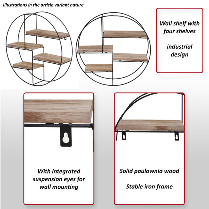Wandplank MCW-K76, Hangende plank Zwevende plank, 4 planken Metalen massief hout Industrieel 45x45x11cm ~ donkergrijs