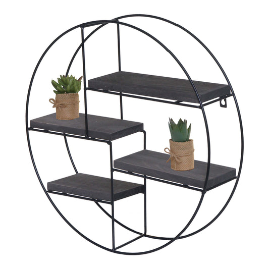 Wandplank MCW-K76, Hangende plank Zwevende plank, 4 planken Metalen massief hout Industrieel 45x45x11cm ~ donkergrijs
