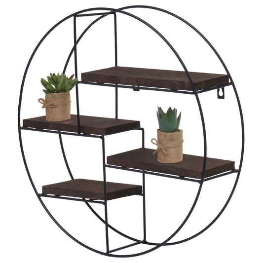Wandplank MCW-K76, Hangende plank Zwevende plank, 4 planken Metalen massief hout Industrieel 45x45x11cm ~ donkerbruin
