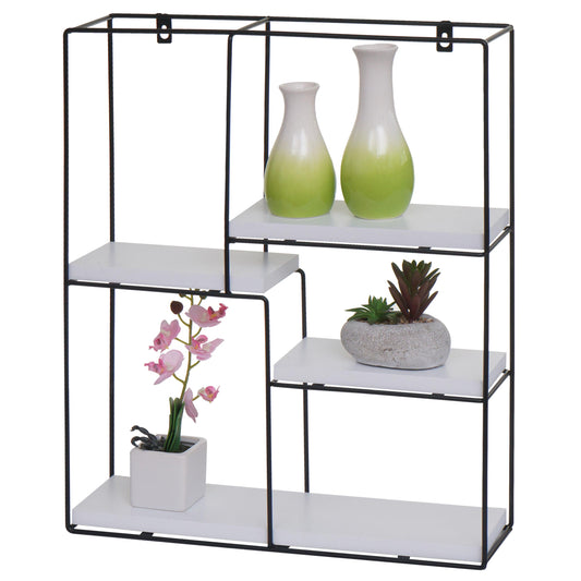 Wandplank MCW-K76, Hangende plank Zwevende plank, 4 planken Metalen massief hout Industrieel 51x40x11cm ~ wit