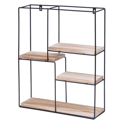 Wandplank MCW-K76, Hangende plank Zwevende plank, 4 planken Metalen massief hout Industrieel 51x40x11cm ~ natuur