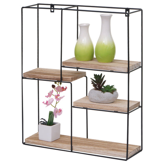 Wandplank MCW-K76, Hangende plank Zwevende plank, 4 planken Metalen massief hout Industrieel 51x40x11cm ~ natuur