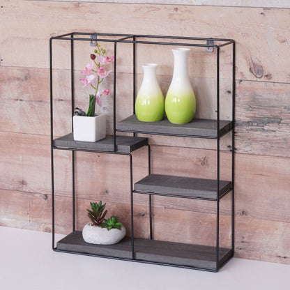 Wandplank MCW-K76, Hangende plank Zwevende plank, 4 planken Metalen massief hout Industrieel 51x40x11cm ~ donkergrijs