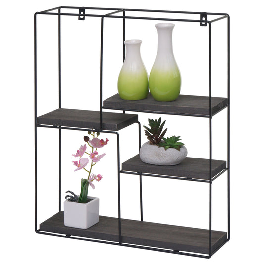 Wandplank MCW-K76, Hangende plank Zwevende plank, 4 planken Metalen massief hout Industrieel 51x40x11cm ~ donkergrijs