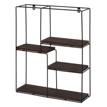 Wandplank MCW-K76, Hangende plank Zwevende plank, 4 planken Metalen massief hout Industrieel 51x40x11cm ~ donkerbruin