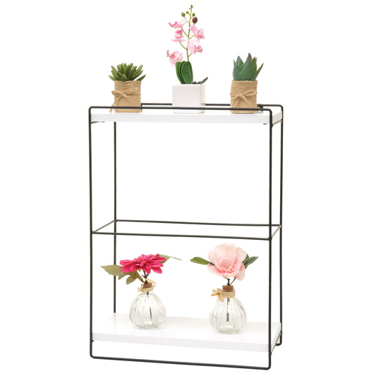 Wandplank MCW-K77, hangplank Keukenplank, massief hout metaal Industrieel 2 planken 50x35x17cm ~ wit