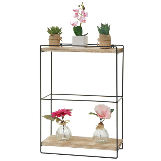 Wandplank MCW-K77, hangende plank Keukenplank, massief hout metaal Industrieel 2 planken 50x35x17cm ~ natuur