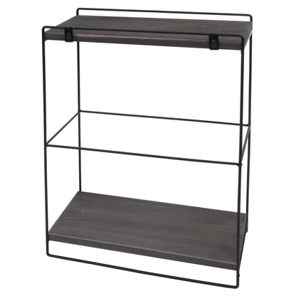 Wandplank MCW-K77, hangplank Keukenplank, massief hout metaal Industrieel 2 planken 50x35x17cm ~ donkergrijs
