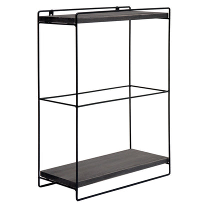 Wandplank MCW-K77, hangplank Keukenplank, massief hout metaal Industrieel 2 planken 50x35x17cm ~ donkergrijs