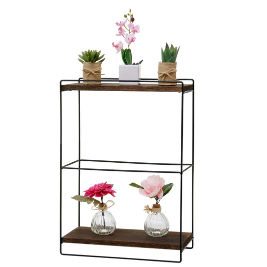 Wandplank MCW-K77, hangplank Keukenplank, massief hout metaal Industrieel 2 planken 50x35x17cm ~ donkerbruin