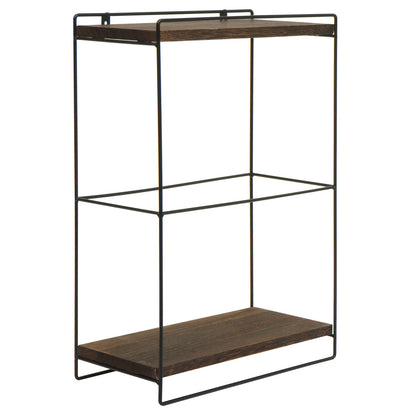 Wandplank MCW-K77, hangplank Keukenplank, massief hout metaal Industrieel 2 planken 50x35x17cm ~ donkerbruin