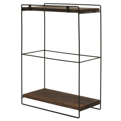 Wandplank MCW-K77, hangplank Keukenplank, massief hout metaal Industrieel 2 planken 50x35x17cm ~ donkerbruin