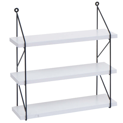 Wandplank MCW-K78, Hangende plank Zwevende plank, 3 planken Metalen massief hout Industrieel 40x40x13cm ~ wit