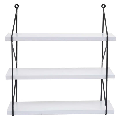 Wandplank MCW-K78, Hangende plank Zwevende plank, 3 planken Metalen massief hout Industrieel 40x40x13cm ~ wit