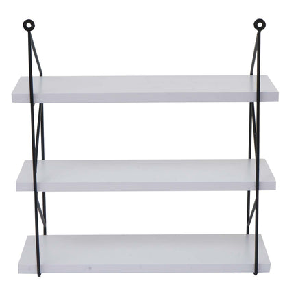 Wandplank MCW-K78, Hangende plank Zwevende plank, 3 planken Metalen massief hout Industrieel 40x40x13cm ~ wit