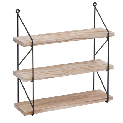 Wandplank MCW-K78, Hangende plank Zwevende plank, 3 planken Metalen massief hout Industrieel 40x40x13cm ~ natuur
