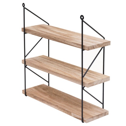 Wandplank MCW-K78, Hangende plank Zwevende plank, 3 planken Metalen massief hout Industrieel 40x40x13cm ~ natuur