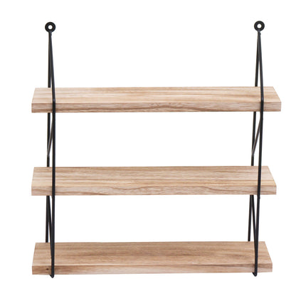 Wandplank MCW-K78, Hangende plank Zwevende plank, 3 planken Metalen massief hout Industrieel 40x40x13cm ~ natuur
