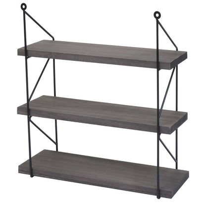 Wandplank MCW-K78, Hangende plank Zwevende plank, 3 planken Metalen massief hout Industrieel 40x40x13cm ~ donkergrijs