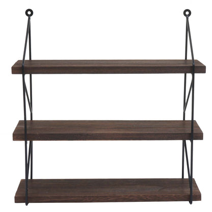 Wandplank MCW-K78, Hangende plank Zwevende plank, 3 planken Metalen massief hout Industrieel 40x40x13cm ~ donkerbruin