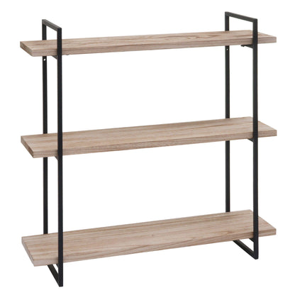 Wandplank MCW-K78, hangende plank, zwevende plank, 3 planken massief hout industrieel 60x60x18cm ~ naturel, metaal zwart