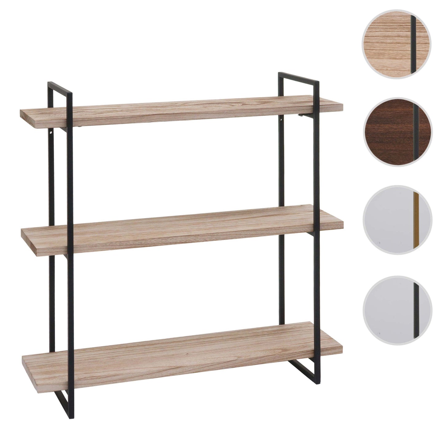 Wandplank MCW-K78, hangende plank, zwevende plank, 3 planken massief hout industrieel 60x60x18cm ~ naturel, metaal zwart