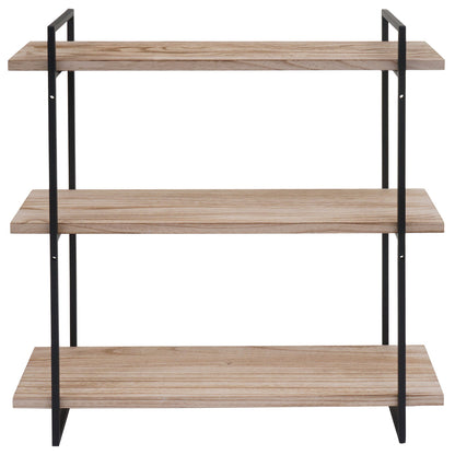 Wandplank MCW-K78, hangende plank, zwevende plank, 3 planken massief hout industrieel 60x60x18cm ~ naturel, metaal zwart