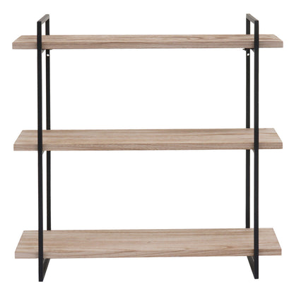 Wandplank MCW-K78, hangende plank, zwevende plank, 3 planken massief hout industrieel 60x60x18cm ~ naturel, metaal zwart