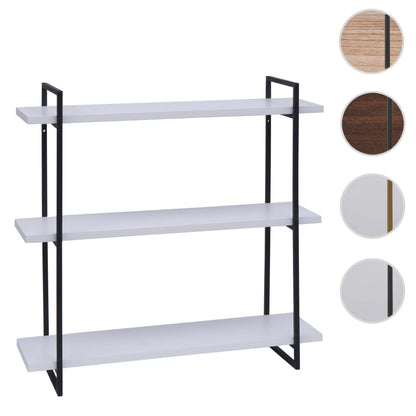 Wandplank MCW-K78, hangende plank, zwevende plank, 3 planken massief hout industrieel 60x60x18cm ~ wit, metaal zwart