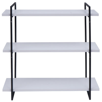 Wandplank MCW-K78, hangende plank, zwevende plank, 3 planken massief hout industrieel 60x60x18cm ~ wit, metaal zwart