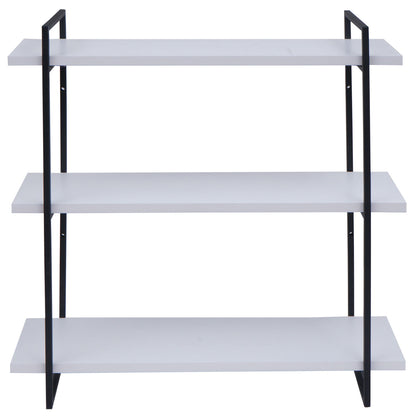 Wandplank MCW-K78, hangende plank, zwevende plank, 3 planken massief hout industrieel 60x60x18cm ~ wit, metaal zwart