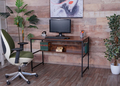 Bureau MCW-K80, bureau computer bureau werkblad, metaal MDF 120x60cm ~ bruin