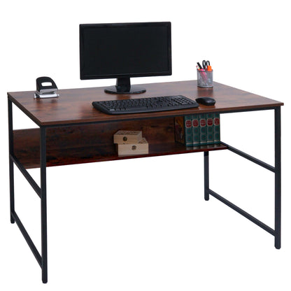 Bureau MCW-K80, bureau computer bureau werkblad, metaal MDF 120x60cm ~ bruin
