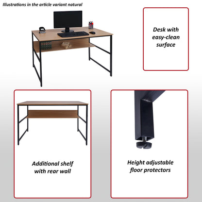 Bureau MCW-K80, bureau computer bureau werkblad, metaal MDF 120x60cm ~ grijsbruin