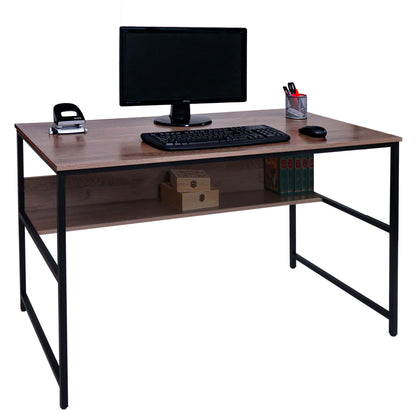 Bureau MCW-K80, bureau computer bureau werkblad, metaal MDF 120x60cm ~ grijsbruin