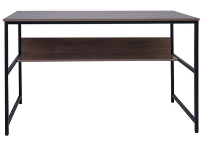 Bureau MCW-K80, bureau computer bureau werkblad, metaal MDF 120x60cm ~ grijsbruin