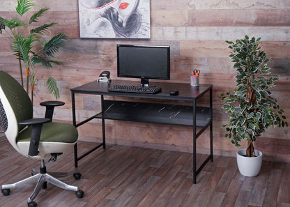 Bureau MCW-K80, bureau computer bureau werkblad, metaal MDF 120x60cm ~ marmer look zwart