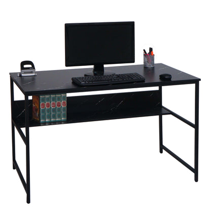Bureau MCW-K80, bureau computer bureau werkblad, metaal MDF 120x60cm ~ marmer look zwart