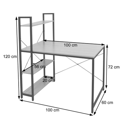 Bureau met legplank MCW-K81, laptoptafel bureau werktafel, 100x60cm metaal MDF ~ grijsbruin