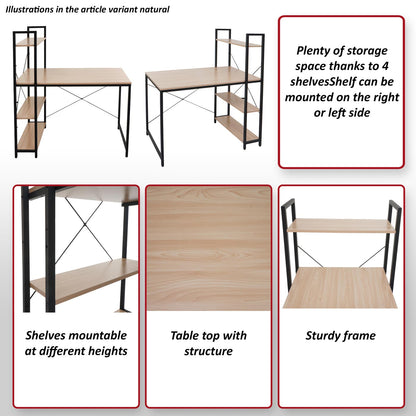 Bureau met legplank MCW-K81, laptoptafel bureau werktafel, 100x60cm metaal MDF ~ grijsbruin
