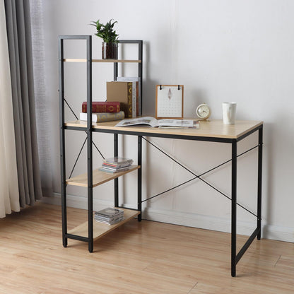 Bureau met legplank MCW-K81, laptoptafel bureau werktafel, 100x60cm metaal hout ~ natuur