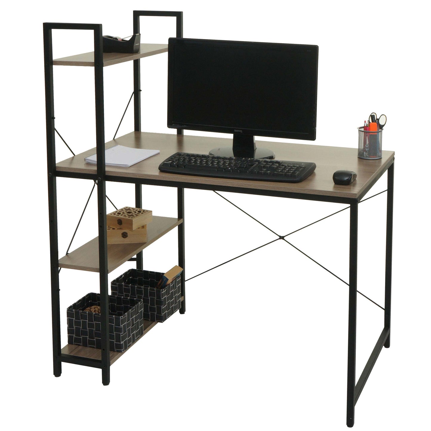 Bureau met legplank MCW-K81, laptoptafel bureau werktafel, 100x60cm metaal MDF ~ grijsbruin