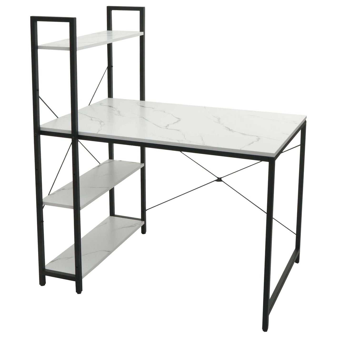 Bureau met legplank MCW-K81, laptoptafel bureau werktafel, 100x60cm metaal MDF ~ marmer-look wit