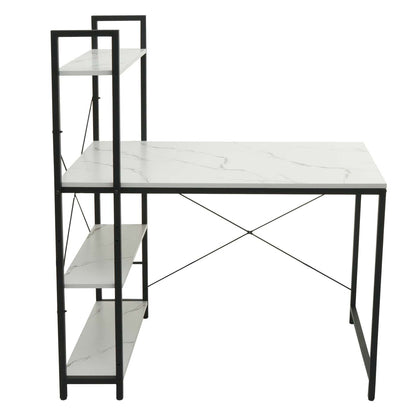 Bureau met legplank MCW-K81, laptoptafel bureau werktafel, 100x60cm metaal MDF ~ marmer-look wit