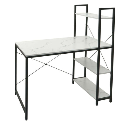 Bureau met legplank MCW-K81, laptoptafel bureau werktafel, 100x60cm metaal MDF ~ marmer-look wit