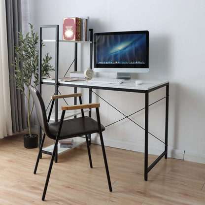 Bureau met legplank MCW-K81, laptoptafel bureau werktafel, 100x60cm metaal MDF ~ marmer-look wit